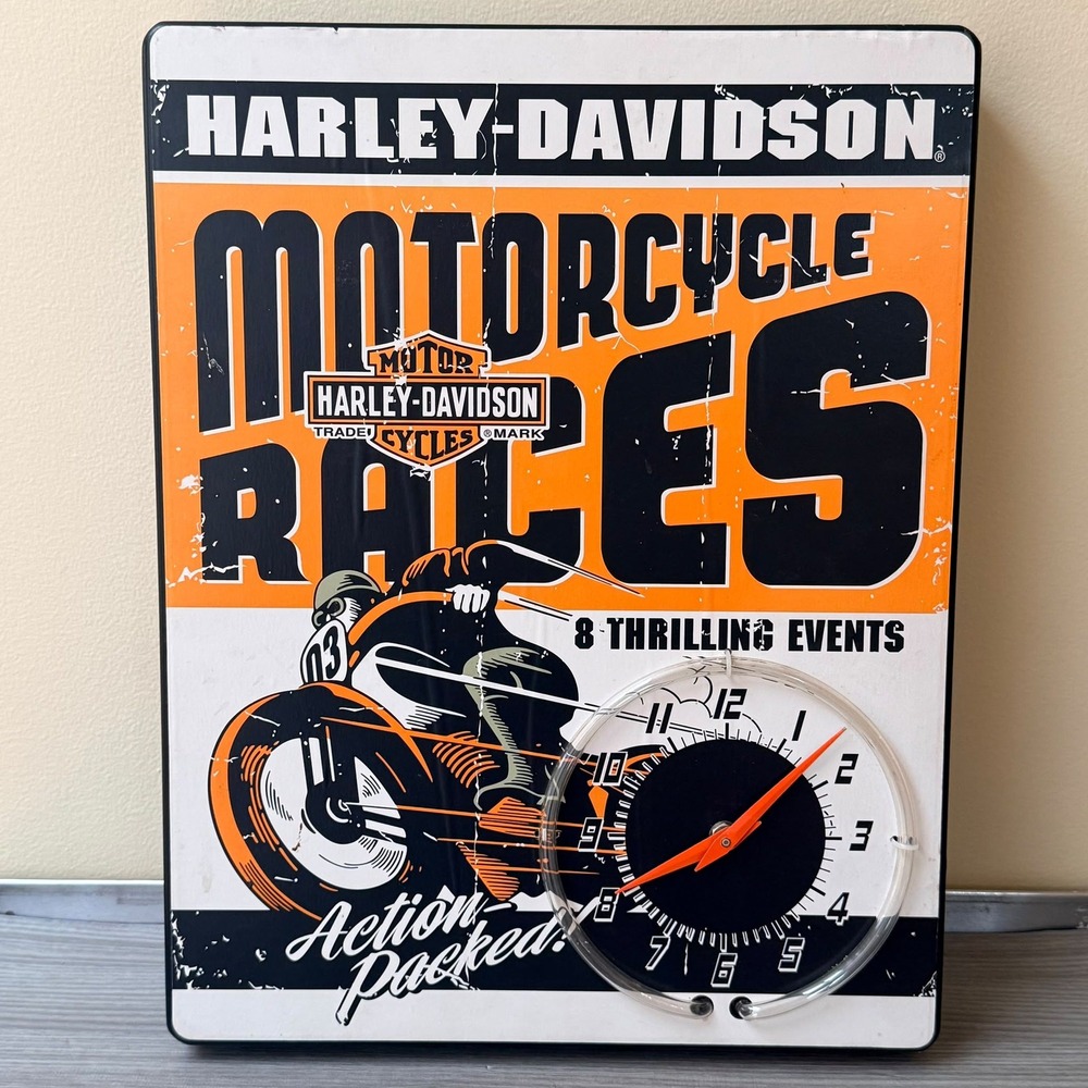 Harley Davidson Motorcycle Races Wall Clock Orange Black Vintage Style Graphic
